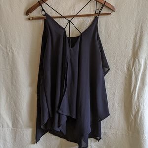 Size small, Doe & Rae ruffle layered tank top.  Navy blue